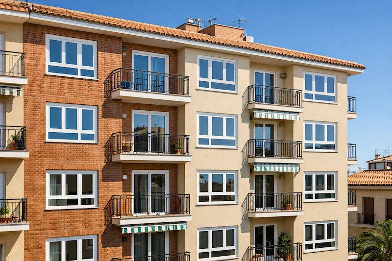 Ventanas de PVC blancas en fachada de piso